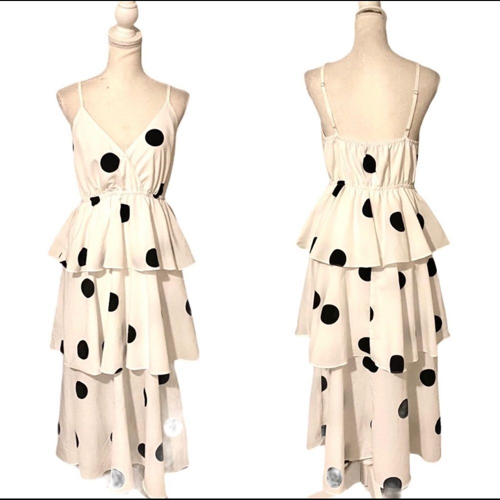 O.P.T Polka dot midi Dress layered ruffles
